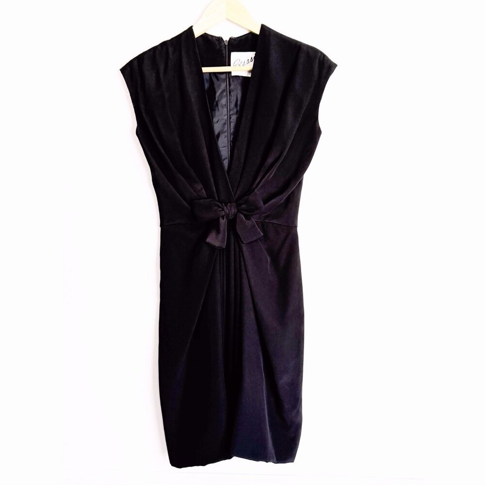 Vtg 90s SCAASI Boutique I.Magnin DESIGNER BOW FRONT Sheath COCKTAIL Dress 4 Silk